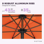 Midtown Umbrellas The Wooden 9 Feet Patio Umbrella With Terylast Tangerine (Bright Orange) Polyester Fabric - Aluminum Frame Market Umbrella For Backyard, Deck, Garden, Pool - Wooden Pole