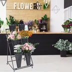 Flower Display Stand, 3-Layer Heavy-Duty Mobile Plant Cart shelve with Wheels, with Plastic Buckets, Easy to Install, Suitable for Indoor and Outdoor Balcony Courtyard Garden Art Exhibitions