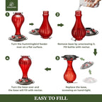 Kingsyard 2 Pack Glass Hummingbird Feeder 24 Ounces, 6 Feeding Ports, Hanging Bird Nectar Feeder for Outdoors Garden Yard Décor, Ant Moat Included, Red