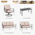 Sophia & William 5 Piece Patio Furniture Set, Outdoor Conversation Sets 7 Seat with 3-seat Sofa x 1, Loveseat x 1, Swivel Chair x 2, Metal Coffee Table x 1 for Porch Lawn, Beige