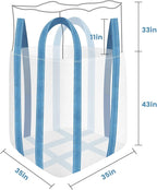 FIBC Bulk Bag, 2 Ton Bag, 35"L x 35"W x 43"H, 4400 lbs SWL, 6 Pack, Duffle Top Flat Bottom, Heavy Duty Woven Polypropylene Bags for Industry Construction