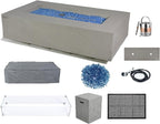 Elementi+ | Bundle Meteora Gas Fire Pit Cast Concrete 56" Rectangular Fire Table, Outdoor Fire Pit Electronic Ignition | Canvas Cover, Fire Glass and Burner Lid Included | Light Gray | Propane Gas