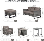 7 Piece Wicker Patio Furniture with Fire Pit Table - Outdoor Conversation Set with 50,000 BTU Fire Pit, All Weather Rattan Patio Set for Deck Backyard Garden - Grey Wicker Grey Cushion