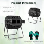 Goplus Compost Bin, Outdoor 42-Gal Dual Chamber Composting Tumbler w/2 Sliding Doors, Heavy-Duty Metal Frame, 360° Rotatable Tumbling Composter, BPA-Free Compost Tumbler for Kitchen Garden Yard Waste