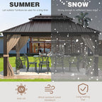 EROMMY 10'x13' Hardtop Gazebo Double Roof Galvanized Steel Canopy Outdoor Aluminum Frame Permanent Metal Pavilion with Netting and Curtains for Patio Backyard Deck and Lawns