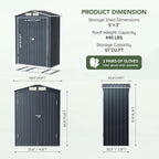 5x3 FT Outdoor Metal Storage Shed with Floor Frame, Double Door, 1 Clear Window, Tool Shed for Garden, Patio, Backyard