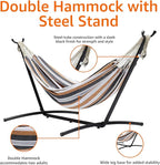 Amazon Basics Double 2 Person Heavy Duty Hammock with Space Saving Steel Stand and Carrying Case, 470lb Capacity, Multi Color, 118 x 46 x 39 inches