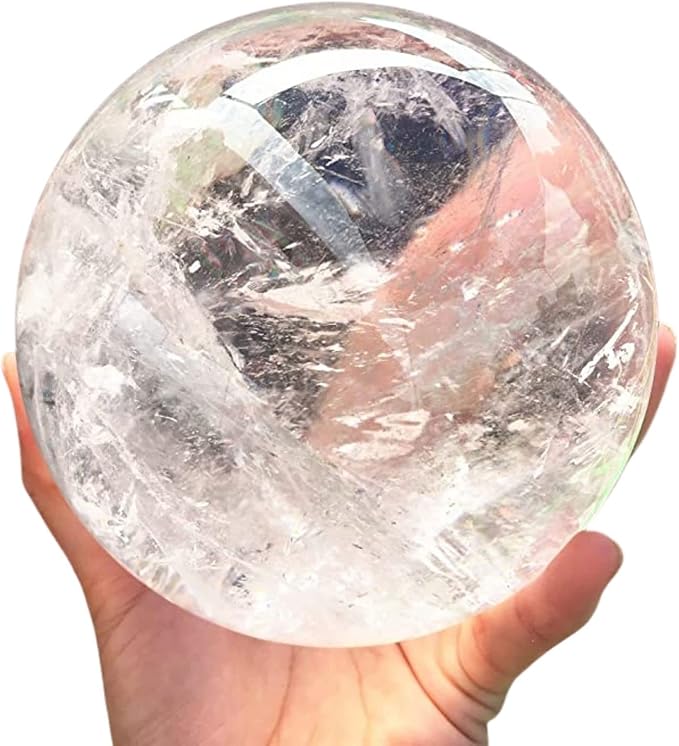 Natural Clear Quartz Crystal Ball,White Crystal Sphere Healing Crystal Ball with Stand Home Decor Prosperous Love Invite Wealth + Pedestal (900g)…