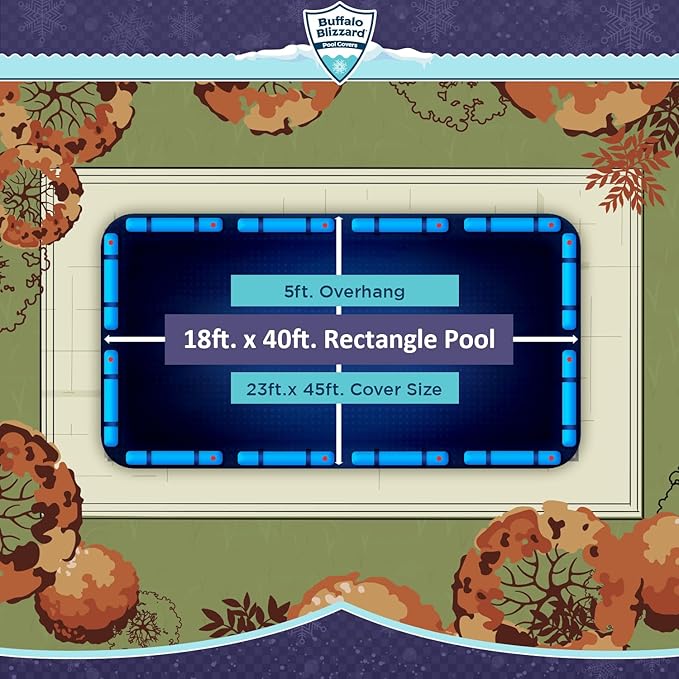 Buffalo Blizzard Deluxe 18 ft x 40 ft Rectangular Winter Pool Cover | Blue/Black | Closing Inground Swimming Pools | Easy to Install | Heavy Duty, Cold & UV Resistant | Shields from Seasonal Debris