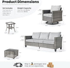 ovios 8 Pieces Patio Furniture Set with Swivel Chairs Rocking Gliders, Outdoor Sofa Couch with Solar Lights Table Comfy Cushions, Modern Deep Seat Wicker Rattan Conversation Set, Grey