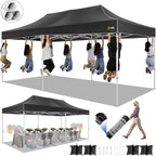 HOTEEL 10x20 Pop up Canopy Tent for Parties, Heavy Duty Easy Setup Tent Without Sidewalls, Outdoor Commercial Instant Gazebo for Wedding Event, with Roller Bag & Sand Bags, Black(Hexagonal Frame)
