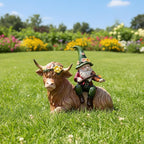 Solar Highland Cow Figurines for Garden with Gnome Playing the Violin 6.7"Resin Garden Gnomes Outdoor Patio Yard Lawn Porch Decor Birthday Housewarming Gifts for Women Mom Grandma Wife Sister Friend