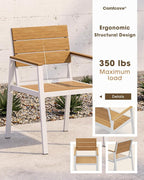 Outdoor Patio Dining Set, Aluminum & HDPE 5 Piece Outdoor Table and Chairs Set with Umbrella Hole, Modren Rectangular Patio Furniture Set with All-Weather Table and 4 Chairs (White & Teak)