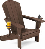 SERWALL Adirondack Chair with Cup Holders - Composite Adirondack Chairs Set of 2 HDPE Outdoor Chairs All Weather Use- Coffee