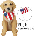 Cynkeyee Outdoor Garden Decor Dog Statue - Large Resin Puppy with American Flag Statues Sculpture for Outside Yard Lawn Home Decor Americana Patriotic Decorations 12.5x8.5x13.5 Inch