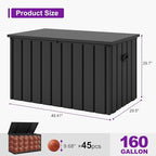 PURPLE LEAF Outdoor Deck Box 160 Gallon Waterproof Lockable Storage Box Container with Lid Deck Organization for Patio Cushions Side Table Pool Accessories Garden Tools, Gray
