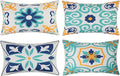 Outdoor Waterproof Throw Pillow Covers Set of 4 Floral Printed and Boho Farmhouse Outdoor Pillow Covers for Patio Funiture Garden 12x20 Inch Blue
