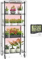 Indoor Greenhouse with Grow Lights, 5 Tier 23.2" L×13.4" W×61.4" H Mini Greenhouse, Grow Light Shelf with Tent and Thermometer, with 72W Full Spectrum Growing Lamps for Seed Starting