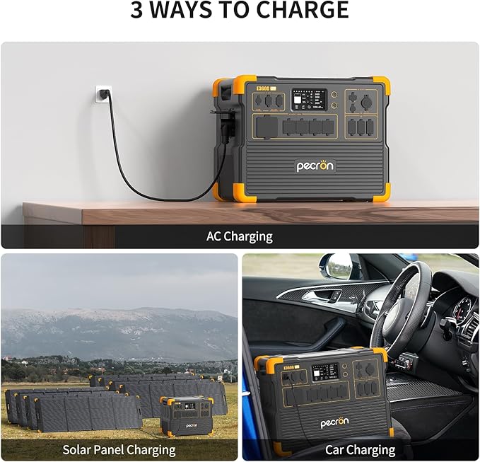 PECRON Two E3600LFP Portable Power Station with 240V Double Voltage Hub, 3072Wh Power Station, 3600W LiFePO4 Battery Backup Expanded to 15.36KWh, Solar Generator for Home Use, RV, Camping