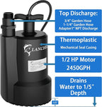 Lanchez Sump Pump, 1/2 HP 2450GPH Submersible Utility Water Pump, Thermoplastic Portable Electric Water Removal Transfer Pump with 10FT Cord for Swimming Pool Basement Garden Pond Tubs Draining