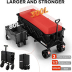 49" L Collapsible Extended Wagon with 500lbs Weight Capacity,300L Heavy Duty Sports Wagon,Big All-Terrian Wheels with Cup Holders,Cart for Sports,Grocery,Shopping