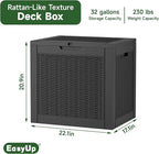 EasyUp 32 Gallon Resin Deck Box Waterproof, UV Resistant Outdoor Storage Box for Delivery, Garden, Patio,and Porch, Rattan Black