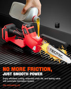 Mini Chainsaw Fits for Milwaukee M18 Battery, NEOTEC 6 Inch & 8 Inch Cordless Electric Chainsaw with Auto Oiler & Tool-Free Tensioner, Brushless Saw for Tree Trimming, Branch Pruning (No Battery)