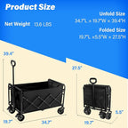 Wagons Carts Foldable, 500 Lbs with Adjustable Handle, Black Lightweight Portable, Collapsible Wagon for Camping, Shopping, Sports, Travel, Garage and Gardening Storage with Drink Holders