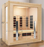 3-4 Person Hybrid WiFi Control Indoor Sauna, Far Infrared Wood Steam Sauna Room, Canadian Hemlock, Red Light Therapy, 11 Heating Elements & Electric Stove, Large Tempered Glass Door, Left Door