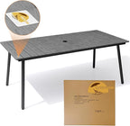 Outdoor Dining Table for 6-8, 82.7 inch Patio Dining Table with Wooden-Like Top and Aluminum Frame, Rectangular Table with Umbrella Hole Outdoor Furniture, Grey