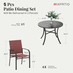 Patio Table and Chairs Set for 4, 5 Pieces Outdoor Dining Set, 4 Red Textilene Chairs and 42" Metal Round Table with Umbrella Hole, for Deck Garden Backyard Lawn Poolside