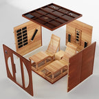 Infrared Wooden Sauna Room with Recliner, 2 Person Infrared Home Sauna, 220V，3400W, 5 Heating Tubes, 4 Carbon Crystal Heating Panel, Bluetooth Speakers, 7 Color Light, Oxygen Bar