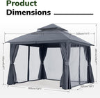 MASTERCANOPY 11'x11' Outdoor Patio Arch Gazebo with Double Roofs, Mosquito Nettings and Privacy Screens for Backyard, Garden, Lawn, Dark Grey