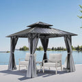 10' x 10' Hardtop Gazebo, Aluminum Frame Outdoor Patio Gazebos with Netting and Curtains, Outdoor Gazebo Canopy, Patio Pergola with Double Steel Roofs for Backyard, Patio, Deck, Slate Gray