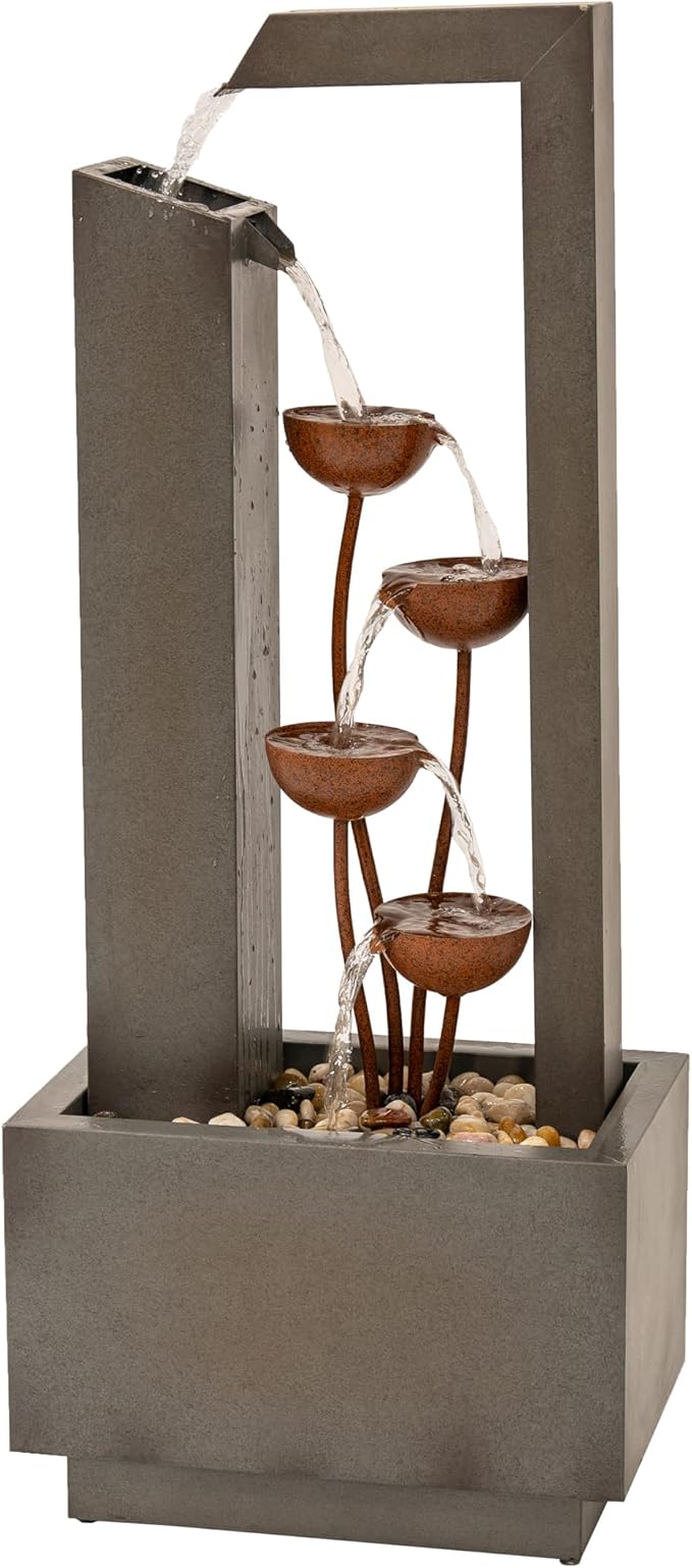 XBrand Metal Sculptural Multi-Tiered Flower Water Fountain, Gray and Bronze, 38" Tall