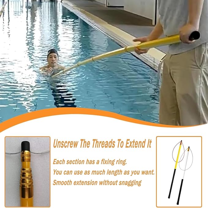 Telescopic Pool Rescue Hook with Pole, 16ft-30ft Adjustable Heavy Duty Pool Pole, Fibreglass Safety Hook Pools, Specialised Emergency Rescue Equipment for Drowning Victims (L:550cm/18ft)