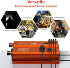 750W Pure Sine Wave Inverter, Car Power Inverter, 12V DC to 110V AC Power Converter, Emergency Power Inverter with Type-C, Dual 5.2V/2.4A USB, 3AC Outlets for Home,Camping, RV, Truck, Vehicles