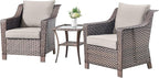 3 Pieces Patio Furniture Set-Wicker Patio Chairs Set of 2 with Tempered Glass End Table Outdoor Patio Chairs for Deck Balcony Poolside Backyard-Brown/Beige