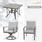 HAPPATIO 5-Piece Patio Outdoor Dining Sets - All Aluminum Outdoor Patio Table and Chairs Set for 4 Includes 1 Square Dining Table, 2 Dining Chairs, and 2 Swivel Dining Chairs, for Lawn or Garden