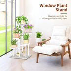 LASZOLA White 5 Tier Plant Stand Indoor Heavy Duty Rack for Modern House Planter, Metal and Wooden Vertical Organizer Decor Narrow Bathroom Floor, Sturdy Multi Level Flower Holder Raised, Cat Proof