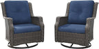 Swivel Patio Chair Outdoors - 360 Degree, Set of 2, Glider Chair with 3.5" Olefin Fabric Cushions (Mixed Grey Rattan/Navy)