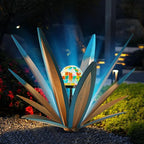 TOMBABY Solar Rustic Garden Style Metal Agave Plants Outdoor Patio, Home Decor Hand-Painted Metal Agave Garden Patio Statues, Suitable for Desert Areas, Outdoor Lawn Decorations (1 Solar Bule)