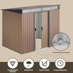 Gizoon 7.4'x5.3' Outdoor Storage Shed Metal Garden Shed with Sliding Lockable Doors, Versatile Tool Bike Shed with Transparent Panel Windows, Outdoor Storage Clearance for Backyard, Patio, Light Brown