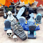 Suartus Halloween Miniature Figurines - 20 Resin Ghost Tombstones Skull Heads Scene Ornaments Halloween Garden Accessories Mini Figurine Decorations for Outdoor Home Village Crafts