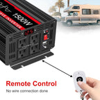 JIGUUN 1500 Watt Pure Sine Wave Inverter DC 12V to AC 120V Converter, Remote Control Power Car Inverter with LED 4 AC Outlets USB Output for Outdoor Camping RV.