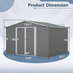 10X8 FT Outdoor Tool Storage Shed with Metal Foundation & Lockable Doors, All Weather Metal Sheds for Garden, Patio, Backyard, Lawn, Gray