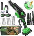 Mini Chainsaw Cordless, 8 Inch & 6 Inch Portable Electric Chain Saw with 2 Battery 8 Chains, Auto Oiler, Battery Powered Small Handheld Saw for Wood Cutting, Tree Trimming, Garden(Green)