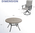 VICLLAX 5 Pieces Outdoor Dining Set, Patio Furniture Set of 4 Patio Swivel Dining Chairs and 40.6" Patio Spliced Round Tabletop with Storage Shelf, Grey Chairs & Antique Grey Tabletop