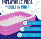 Blue Inflatable Swimming Pool (120" x 72.8" x 23.6") Built-in Air Pump Inflatable Kiddie Pool, Family Pools for Kids and Adults - Self Inflating Backyard Blow Up Pool for Toddlers & Babies (Large)