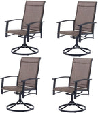 Patio Swivel Chairs Set of 4, Outdoor Swivel Chairs with Armrest, High Back Patio Chair with Metal Frame, All-Weather Outdoor Dining Chair for Deck, Porch and Lawn, Mocha